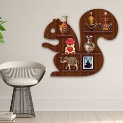 Squirrel Shape Wooden Wall Shelf LED Light Wall Shelf with Walnut Finish