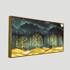 Wall Painting of Golden Trees in Dark Forest