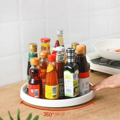 Non-Skid 360° Rotating Storage Plastic Tray, Turntable Multifunction Kitchen Organiser Rack, Organiser for Jars Cans, Dining Table, Office, Refrigerator, Cupboard, Bathroom, Living Room
