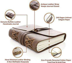 Leather Journal Diary with Premium Antique String Closure vintage Journal handmade 200 pages white unruled|travel Diary|personal journal -9