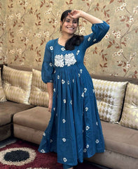 Women's Cotton Hand Block Printed Anarkali Kurti