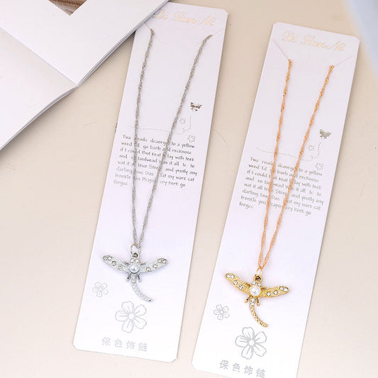 Diamond Studded Dragonfly Necklace (Random Color)