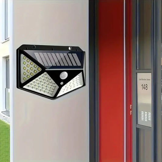 100 LED Solar-Powered Wall Lamp with Motion Sensor – High-Brightness LED Lights for Indoor & Outdoor Use, Automatic Brightness Adjustment, Ideal for Porch, Garden, and Home Decor, Solar Wall Lamp