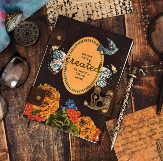 Handmade Printed Cardboard Journal Diary with Buckle Lock Unruled 200 Pages Notepad Personal Diaries for Men and Women -1