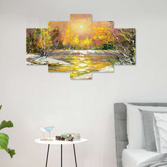 Set of Five MDF Framed 3D Wall Painting for Home Decoration, Big Size Painting for Living Room, Bedroom (24x50 inches)DR 48