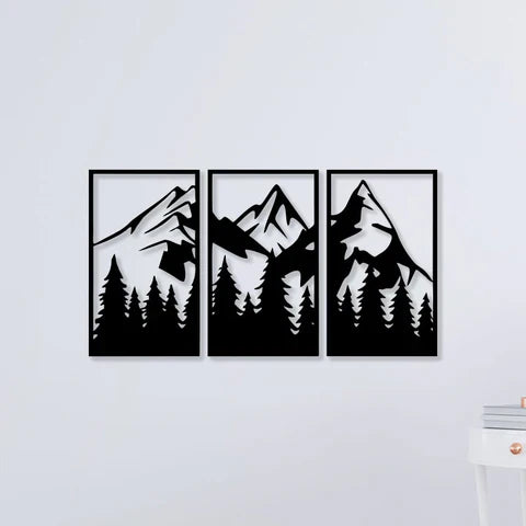 3 Piece Mountain Metal Wall Art
