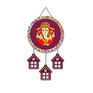 Lord Ganesha Wooden Wall Hanging Decorative Items for Home | Gifts | Religious Wood Wall Hanger | Decoration for Living Room | Artworks | Modern Decor Items (WH_7204N)