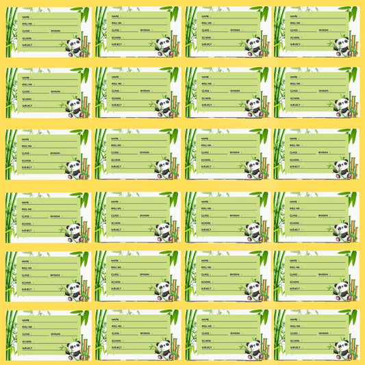Customizable School Book Labels with Cute Panda Cartoon Design (Pack of 24 Stickers)