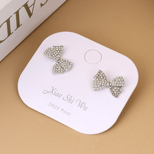Bow Rhinestone Earrings (Random Color)