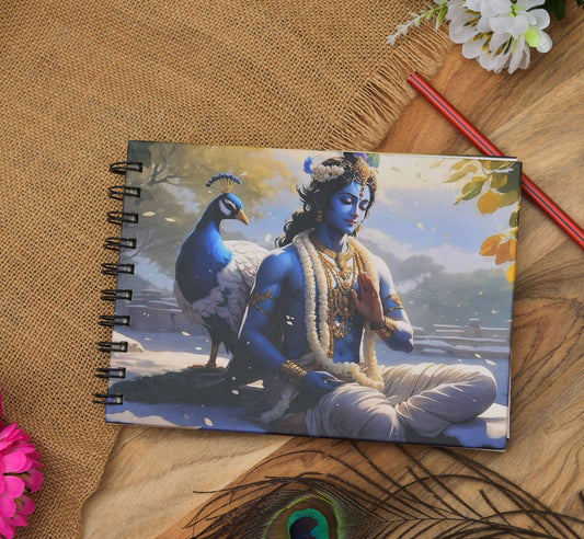 SHITAL CRAFTS Handmade Classic Krishna & Peacock Printed Cardboard Writing  sketching Diary for Different Purposes