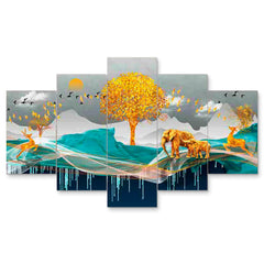 Set of Five MDF Framed 3D Wall Painting for Home Decoration, Big Size Painting for Living Room, Bedroom (24x50 inches)DR 48