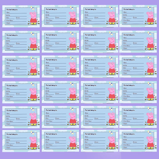 Customizable School Book Labels with Peppa Pig Cartoon Design (Pack of 24 Stickers)