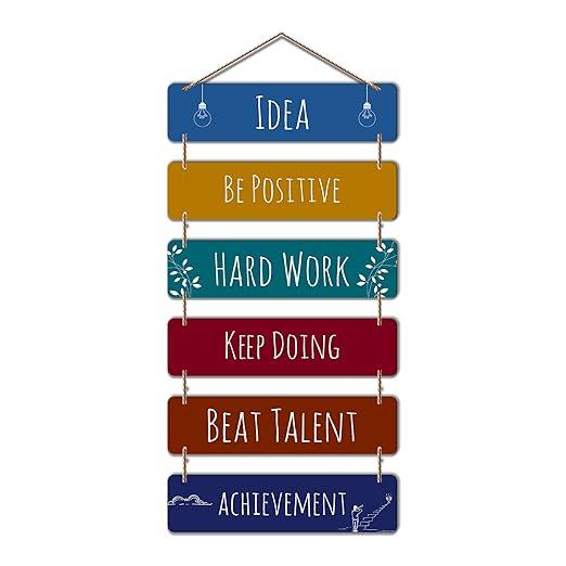 Designer Wall Hanging Wooden Art Decoration Item For Living Room | Quotes Decor Item | Wall Art For Hall | Mdf Wall Decoration (Wh 3207N, Multicolour) - Set Of 6