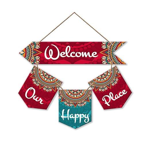 Welcome Quote Decorative Wall Art MDF Wood Wall Hanger for Living Room | Bedroom | Gifts | Wooden Home Decor | Welcome Sign Decoration Quotes Items | Modern Artworks Hangings (WH_6420N)