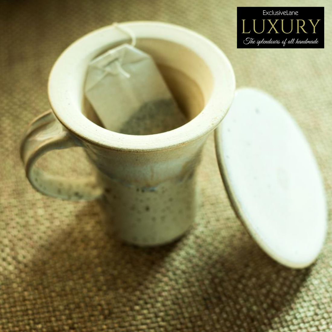 Handcrafted 'Studio Pottery' Green Tea Filter Mug In Creamish White