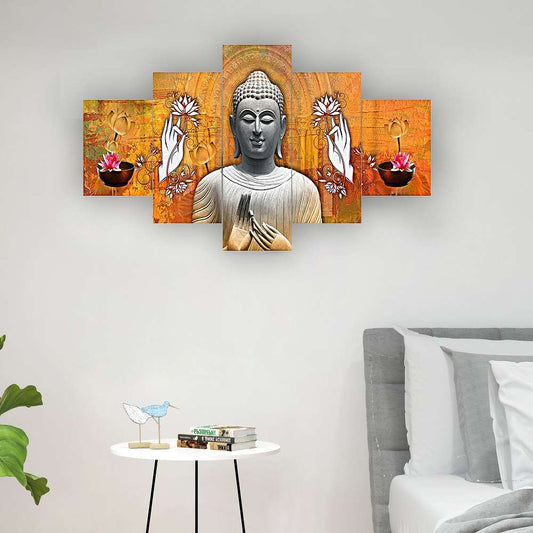 Set of Five MDF Framed 3D Wall Painting for Home Decoration, Big Size Painting for Living Room, Bedroom (24x50 inches)DR 48