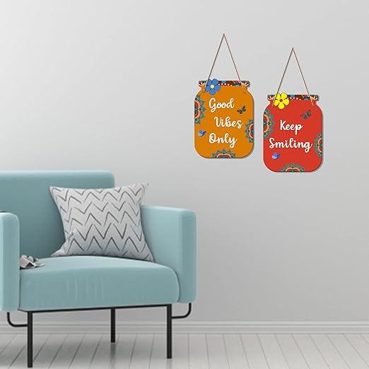 Good Vibes Only Quote Decorative Wall Art MDF Wooden Wall Hanger for Living Room | Bedroom | Office | Gift | Wall Hanging For Home Decoration | Home Decor Items (WH_6805N), Set of 2