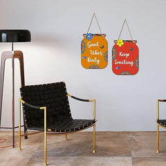 Good Vibes Only Quote Decorative Wall Art MDF Wooden Wall Hanger for Living Room | Bedroom | Office | Gift | Wall Hanging For Home Decoration | Home Decor Items (WH_6805N), Set of 2