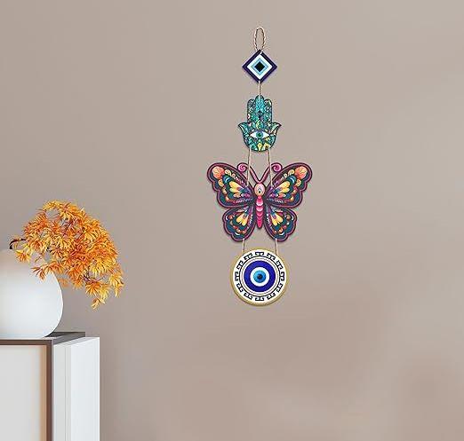 Designer Butterfly Wooden Wall Hanging for Home Decor | Hamsa Hand Decoration Livingroom | Modern Artwork Items | Peace Charm Accent | Door Decorative Hangings (WH_8508N)
