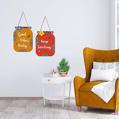 Good Vibes Only Quote Decorative Wall Art MDF Wooden Wall Hanger for Living Room | Bedroom | Office | Gift | Wall Hanging For Home Decoration | Home Decor Items (WH_6805N), Set of 2
