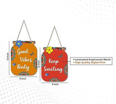 Good Vibes Only Quote Decorative Wall Art MDF Wooden Wall Hanger for Living Room | Bedroom | Office | Gift | Wall Hanging For Home Decoration | Home Decor Items (WH_6805N), Set of 2