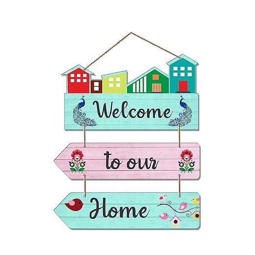 Welcome To Our Home Quote Decorative Wall Art MDF Wood Wall Hanger Ornaments for Living Room | Bedroom | Home Decor | Gifts | Wooden Decoration Items Artworks Hangings (WH_5806N)