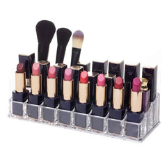 24 Cavity Lipstick Organizer,Lipstick, Lip Gloss, Nail Polish Organizer 24 Grid Squares Holder Stand (Plastic), Transparent Cosmetic Organizer