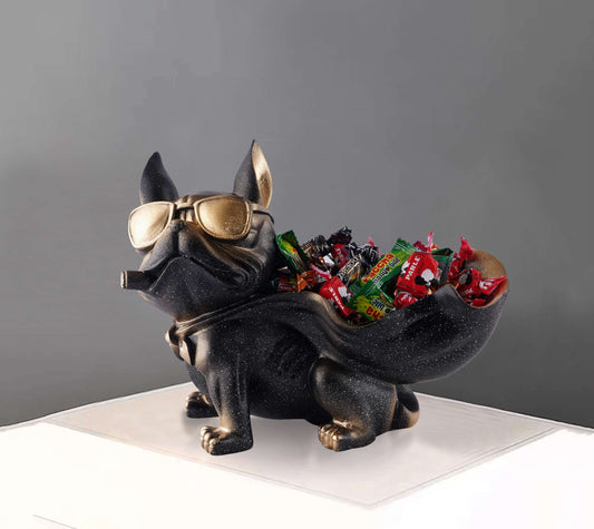Decoration Cool Dog Showpiece With Plate for Home Decor Item | Kitchen,Bedroom,Office,Dinning Table Decorative Item (Black)