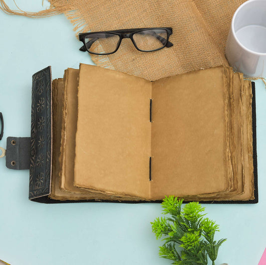 Genuine Leather Diary | Vintage Handmade Leather Journal | Premium Antique String Closure | 200 Handmade Deckle Edge Antique Pages -1