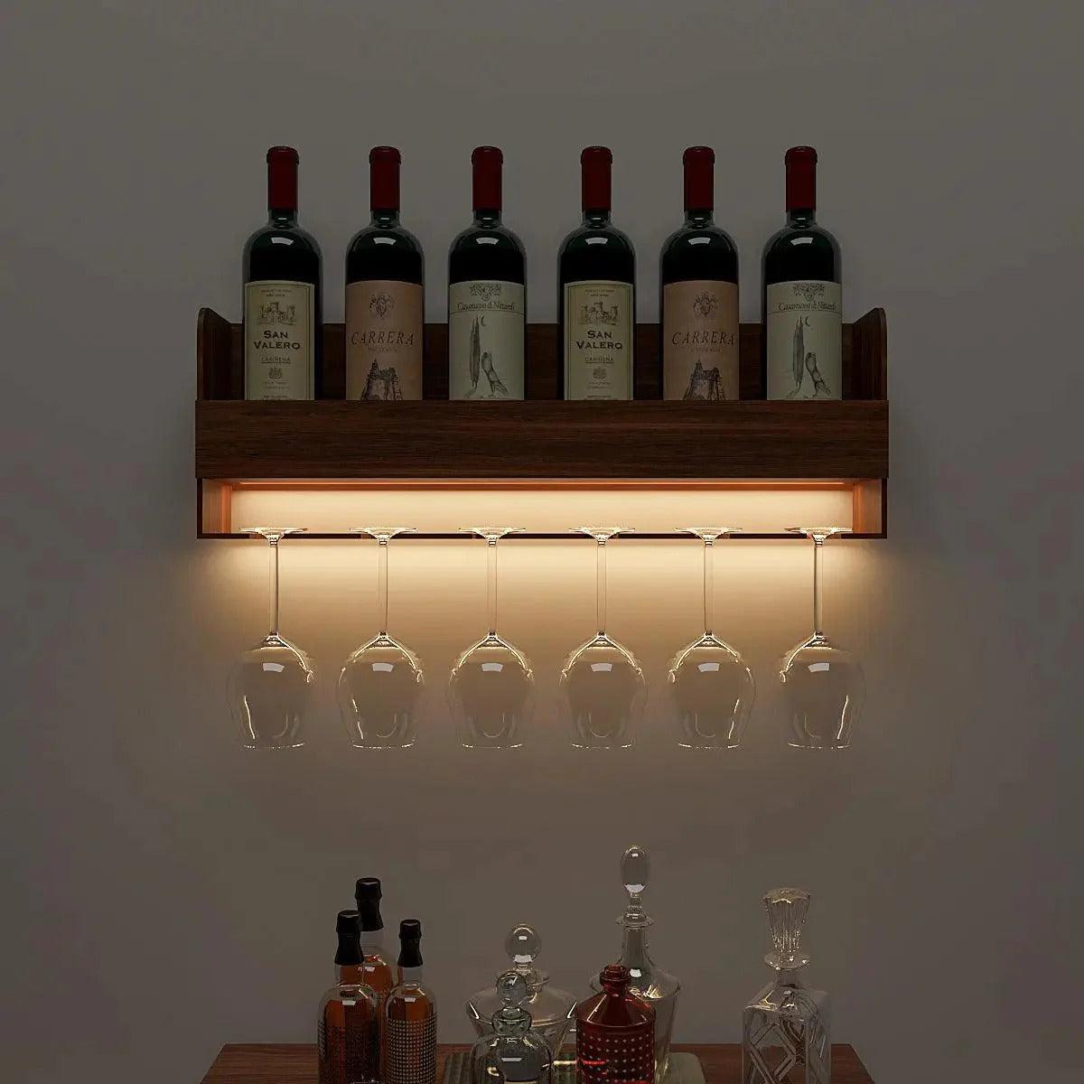Modern Wooden Backlit MDF Bar Mini Bar Shelf Cabinet in Walnut Finish