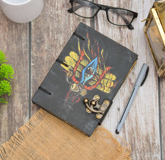 Handmade Printed Cardboard Journal Diary with Buckle Lock Unruled 200 Pages Notepad Personal Diaries for Men and Women -1