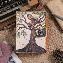 Vintage Leather Journal Dairy - Unruled Notebook Diary for Traveler with Mother of Earth Print