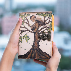 Vintage Leather Journal Dairy - Unruled Notebook Diary for Traveler with Mother of Earth Print