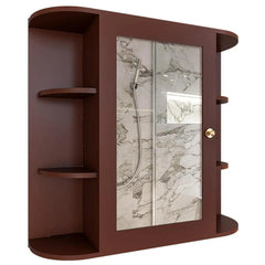 Designer Wooden Bathroom Cabinet Mirror with 10 Spacious Shelves with Brown Finish