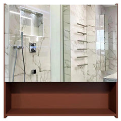 Beautiful Wooden Bathroom Organizer Cabinet with Mirror & 4 Spacious Shelves with Brown Finish