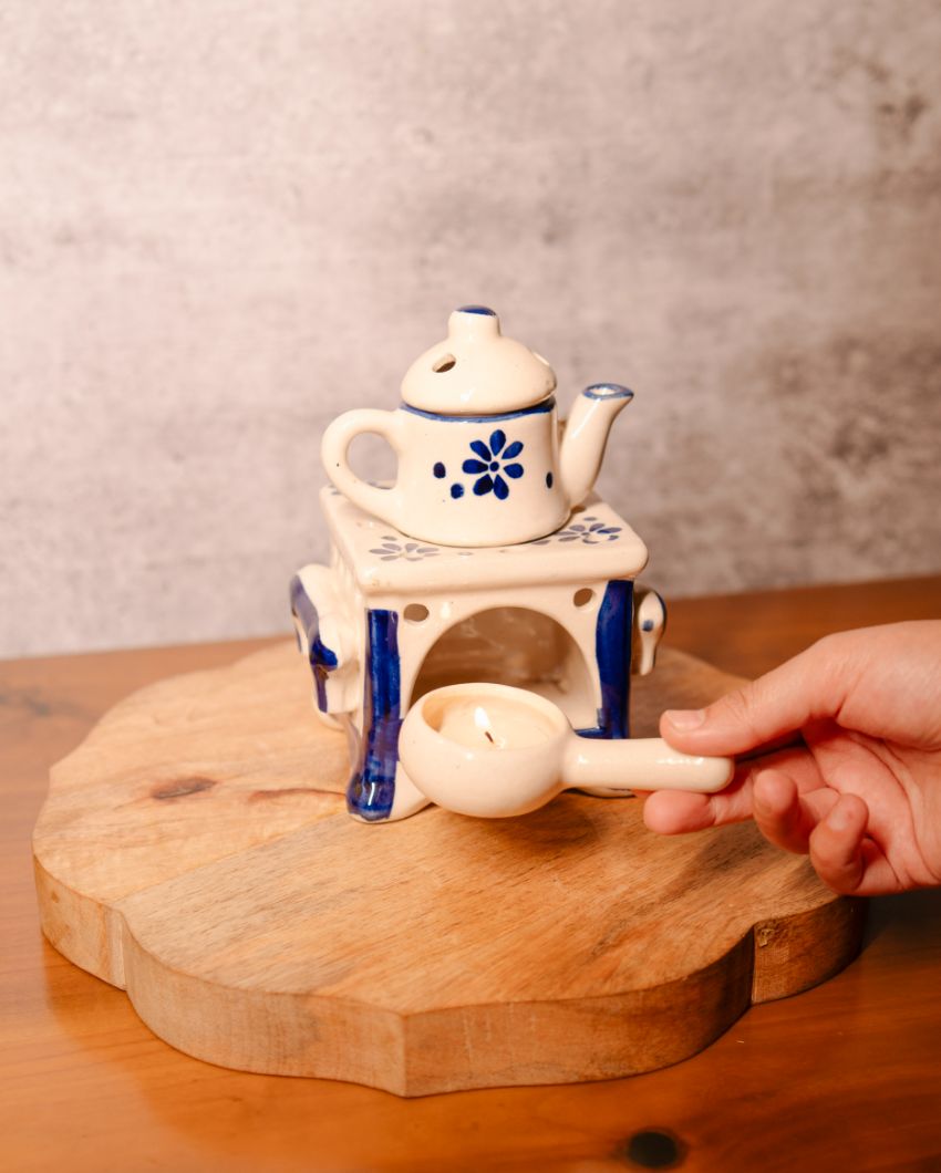 🌬️ Ultrasonic Ceramic Aroma Diffuser – Soothing Mist for Mindful Living (Beige & Blue)