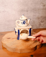 🌬️ Ultrasonic Ceramic Aroma Diffuser – Soothing Mist for Mindful Living (Beige & Blue)