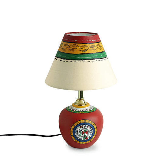 33 cm Terracotta Handpainted Warli Matki Table Lamp In Red