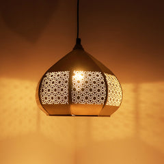 'Moroccan Paradise' Hand-Etched Pendant Lamp In Iron (20.3 cm, Matte Finish)