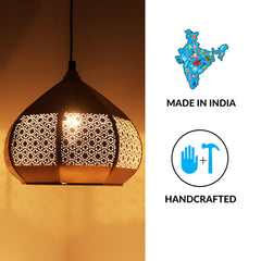 'Moroccan Paradise' Hand-Etched Pendant Lamp In Iron (20.3 cm, Matte Finish)