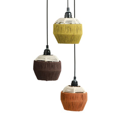 Jute Flares' Handwoven Adjustable Chandelier With Hanging Lamp Shades In Jute & Iron (3 Shades | 55.9 cm)