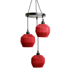 Cotton Lustres' Handwoven Adjustable Chandelier With Hanging Lamp Shades In Cotton Rope & Iron (3 Shades | 55.9 cm)