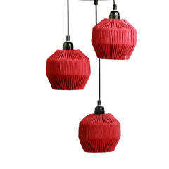 Cotton Lustres' Handwoven Adjustable Chandelier With Hanging Lamp Shades In Cotton Rope & Iron (3 Shades | 55.9 cm)