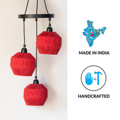 Cotton Lustres' Handwoven Adjustable Chandelier With Hanging Lamp Shades In Cotton Rope & Iron (3 Shades | 55.9 cm)