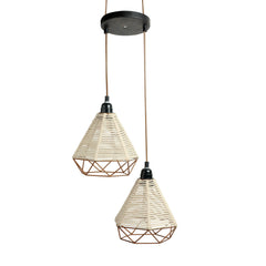Cotton Sparkles' Handwoven Adjustable Chandelier With Hanging Lamp Shades In Cotton Rope & Iron (2 Shades | 68.6 cm)