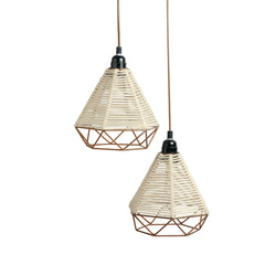 Cotton Sparkles' Handwoven Adjustable Chandelier With Hanging Lamp Shades In Cotton Rope & Iron (2 Shades | 68.6 cm)