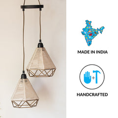 Cotton Sparkles' Handwoven Adjustable Chandelier With Hanging Lamp Shades In Cotton Rope & Iron (2 Shades | 68.6 cm)