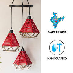 Cotton Elegance' Handwoven Adjustable Chandelier With Hanging Lamp Shades In Cotton Rope & Iron (3 Shades | 71.1 cm)