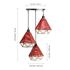 Cotton Elegance' Handwoven Adjustable Chandelier With Hanging Lamp Shades In Cotton Rope & Iron (3 Shades | 71.1 cm)
