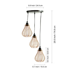 'Bird Nest' Handcrafted Chandelier With Hanging Lamp Shades In Iron (3 Shades, 74.9 cm, Golden)